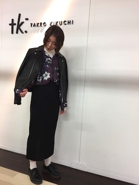 「tk.TAKEO KIKUCHI（ティーケータケオキクチ）のアイテム（ライダースジャケット）」を使った、tk.TAKEOKIKUCHI仙台パルコさん（レディース・165cm）の冬コーディネート