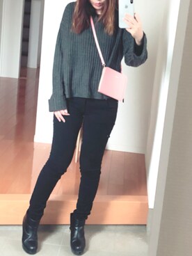 「スキニー」｜「アイテム（ブーティ）」を使った、kinさん（レディース・158cm）の冬コーディネート