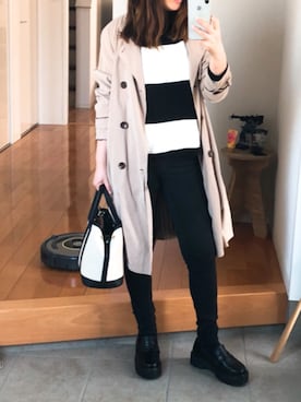 「ベージュ×ブラック」｜「アイテム（トレンチコート）」を使った、kinさん（レディース・158cm）の春コーディネート