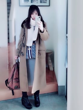 「チョコ色に染まれ」｜「アイテム（ダッフルコート）」を使った、kinさん（レディース・158cm）の冬コーディネート