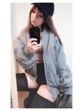 「GYDA（ジェイダ）のアイテム（MA-1）」を使った、tomomochanさん（レディース・155cm）の冬コーディネート
