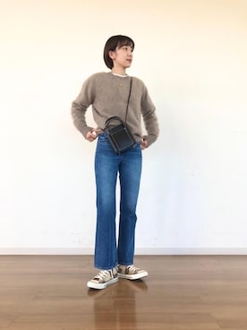 「CONVERSE（コンバース）の＜CONVERSE（コンバース）＞ALL STAR US CAMO HI/スニーカー ◆（スニーカー）」を使った、渡邉 楓さん（レディース・166cm）の冬コーディネート