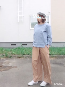 「ベージュパンツ」｜「アイテム（サロペット/オーバーオール）」を使った、niko🍏さん（レディース・158cm）の夏コーディネート