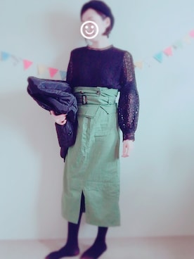 「カーキスカート」｜「アイテム（その他）」を使った、niko🍏さん（レディース・158cm）の冬コーディネート