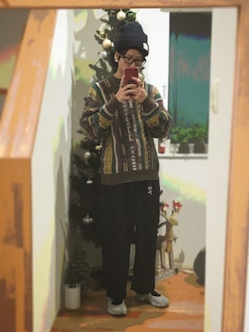 「アイテム（ニットキャップ/ビーニー、ブルー系）」を使った、Y-Aさん（メンズ・170cm）の冬コーディネート