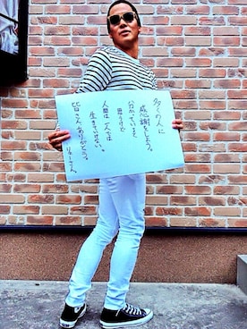 「H&M（エイチ・アンド・エム）のアイテム（その他パンツ、ホワイト系）」を使った、ryosan720さん（メンズ・175cm）の秋コーディネート