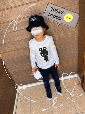 「にゃー」｜「アイテム（キャップ）」を使った、あもこさん（キッズ・100cm）の春コーディネート