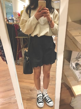 「FURLA（フルラ）のアイテム（トートバッグ、ブラック系）」を使った、runさん（レディース・152cm）の秋コーディネート