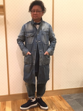 「アイテム（ドレスシューズ、ブルー系）」を使った、せきさんさん（メンズ・161cm）の冬コーディネート