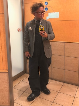 「Engineered Garments（エンジニアードガーメンツ）のアイテム（サロペット/オーバーオール）」を使った、せきさんさん（メンズ・161cm）の冬コーディネート