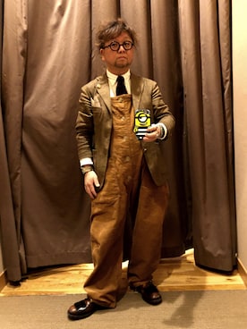 「Engineered Garments（エンジニアードガーメンツ）のアイテム（サロペット/オーバーオール）」を使った、せきさんさん（メンズ・161cm）の冬コーディネート