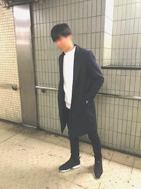「リドム」｜「アイテム（チェスターコート）」を使った、やまぎさん（メンズ・177cm）の冬コーディネート