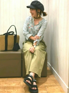 「DRESKIP（ドレスキップ）のアイテム（キャスケット、ブラック系）」を使った、ntkumao☺さん（レディース・150cm）の春コーディネート