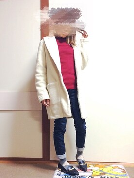 「UNIQLO（ユニクロ）のWOMEN スリムボーイフレンドフィットアンクルジーンズB（デニムパンツ）」を使った、長(osa)さん（レディース・147cm）の冬コーディネート