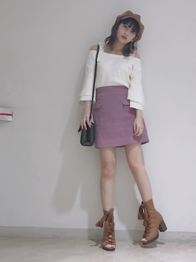 「Supreme.La.La.（シュープリームララ）のアイテム（ニット/セーター）」を使った、松本鈴香さん（レディース・153cm）の春コーディネート