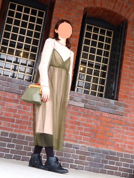 「RETRO GIRL（レトロガール）のアイテム（ワンピース、グリーン系）」を使った、まろんさん（レディース・154cm）の冬コーディネート