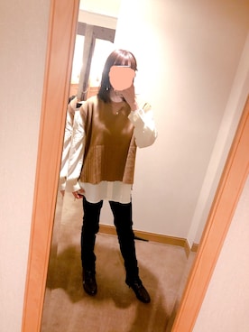 「RAY CASSIN（レイカズン）のアイテム（ベスト、ブラウン系）」を使った、まろんさん（レディース・154cm）の春コーディネート