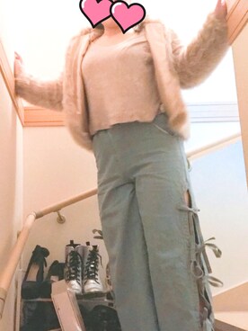 「WEGO（ウィゴー）のWEGO/スリットリボンデニムワイドパンツ（デニムパンツ、ブルー系）」を使った、Yさん（レディース・163cm）の冬コーディネート