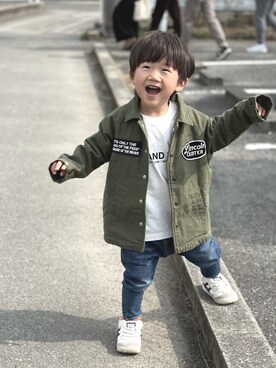 「DENIM DUNGAREE（デニムダンガリー）のアイテム（その他アウター）」を使った、‪✿‬RioYui‪✿‬さん（キッズ・90cm）の冬コーディネート
