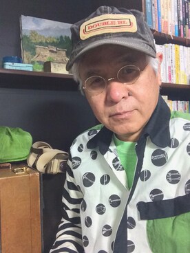 「にらめっこーで」｜「アイテム（キャップ）」を使った、しまうまおじさんさん（メンズ・165cm）の夏コーディネート