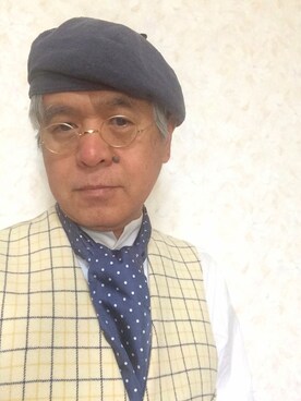 「ベレー」｜「アイテム（ハンチング/ベレー帽）」を使った、しまうまおじさんさん（メンズ・165cm）の春コーディネート
