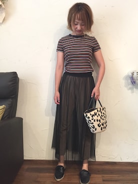 「リブT」｜「アイテム（スリッポン）」を使った、shinoooさん（レディース・158cm）の夏コーディネート