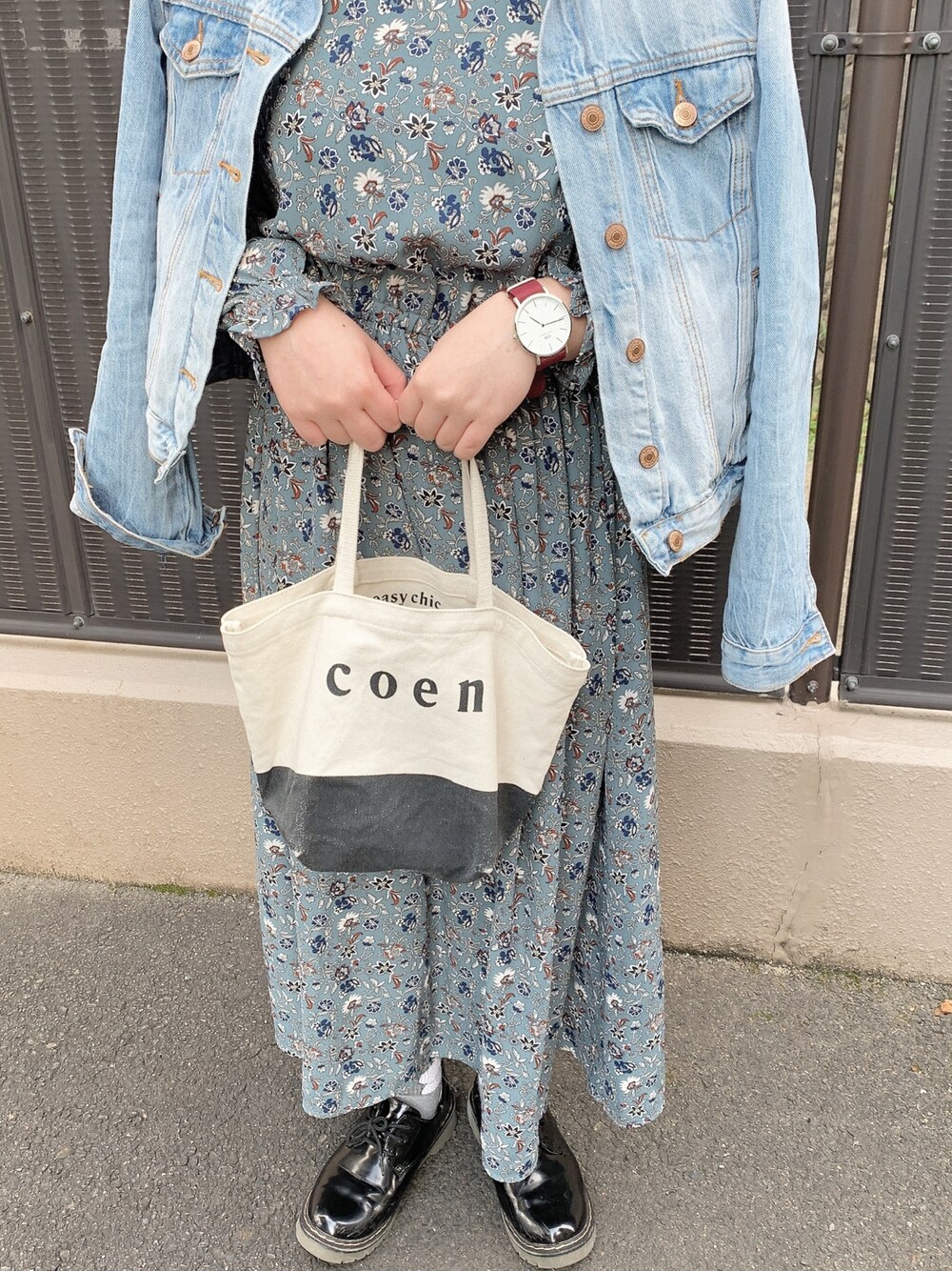 「プチプラコーデ、おしゃれさんと繋がりたい、spring、低身長コーデ、春アウター、春、150cm」｜「coenのアイテム（バッグ、ホワイト系）」を使った、hiyocode1207さん（レディース・151cm）の春コーディネートの1枚目の写真
