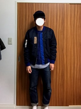 「DIGAWEL（ディガウェル）のアイテム（MA-1）」を使った、haruさん（メンズ・168cm）の冬コーディネート