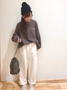 「Samansa Mos2 blue（サマンサモスモスブルー）のアイテム（ニットキャップ/ビーニー）」を使った、suzukiさん（レディース・152cm）の秋コーディネート
