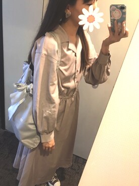 「無名のアイテム（ワンピース、ピンク系）」を使った、おにゃみさん（レディース・156cm）の秋コーディネート