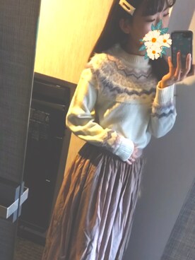 「Honeys（ハニーズ）のアイテム（ニット/セーター、ホワイト系）」を使った、おにゃみさん（レディース・156cm）の冬コーディネート