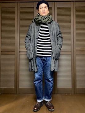 「orcival」｜「アイテム（ステンカラーコート）」を使った、Takuro Masumoriさん（メンズ・164cm）の冬コーディネート