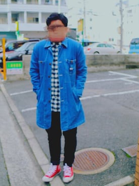 「Lee（リー）のアイテム（チェスターコート）」を使った、YUL.さん（メンズ・169cm）の冬コーディネート