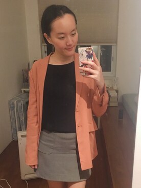 「MANGO（マンゴ）のアイテム（テーラードジャケット）」を使った、Cindy Chenさん（レディース・167cm）の春コーディネート
