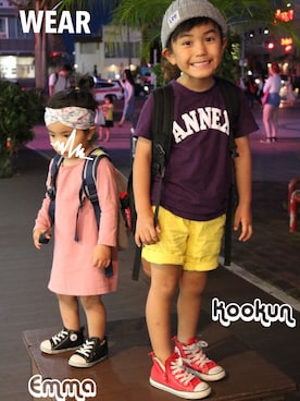 「Lee（リー）のアイテム（帽子）」を使った、koookun &Emmaさん（キッズ・110cm）の夏コーディネート