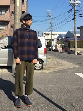 「レディース」｜「アイテム（ハンチング/ベレー帽）」を使った、山田和俊さん（メンズ・167cm）の冬コーディネート