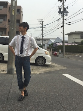 「ロールアップ」｜「アイテム（フォーマルスーツ/小物）」を使った、山田和俊さん（メンズ・167cm）の春コーディネート