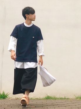 「Scye（サイ）のアイテム（Tシャツ/カットソー）」を使った、山田和俊さん（メンズ・167cm）の夏コーディネート
