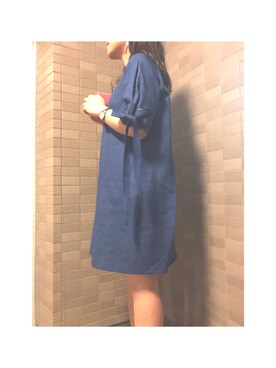 「FRAY I.D（フレイアイディー）のアイテム（ワンピース、ブルー系）」を使った、sakiさん（レディース・158cm）の春コーディネート