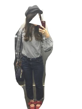 「TOPSHOP（トップショップ）のアイテム（シャツ/ブラウス、ホワイト系）」を使った、sakiさん（レディース・158cm）の秋コーディネート
