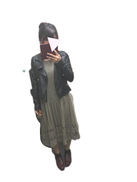 「Rodeo Crowns（ロデオクラウンズ）のアイテム（ライダースジャケット）」を使った、sakiさん（レディース・158cm）の秋コーディネート