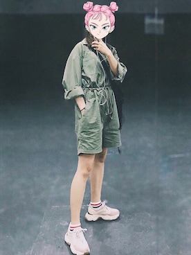 「LANVIN（ランバン）のアイテム（オールインワン・サロペット、グリーン系）」を使った、木子小姐さん（レディース）の夏コーディネート