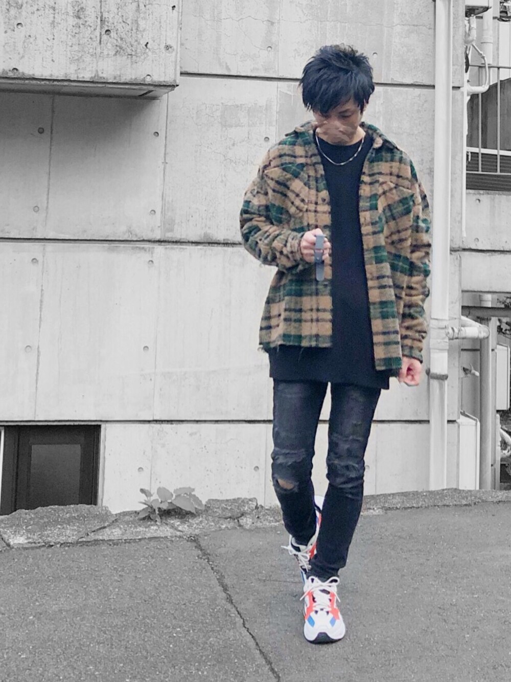 mnml LOOSE WOVEN FLANNEL SHIRT