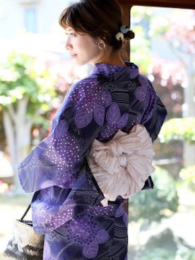 utatane（ウタタネ）の「浴衣3点セット 紺に紫の古典あじさい（浴衣