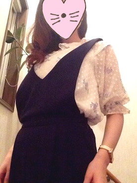 「シフォンブラウス」｜「アイテム（オールインワン・サロペット）」を使った、もりさん（レディース・157cm）の春コーディネート