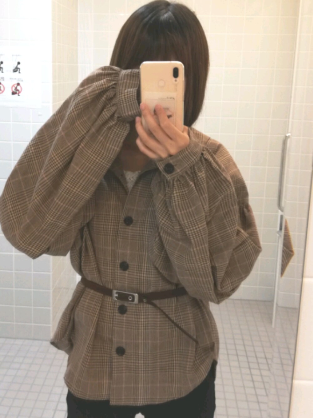 「秋コーデ、休日スタイル、お洒落さんとつながりたい、プチプラコーデ、オーバーサイズ、ボリューム袖、ootd、ブラウンコーデ、デート」｜「PairPairのアソート袖ボリューム開襟シャツ（シャツ/ブラウス、ブラウン系）」を使った、ゆんさん（レディース・160cm）の秋コーディネートの1枚目の写真