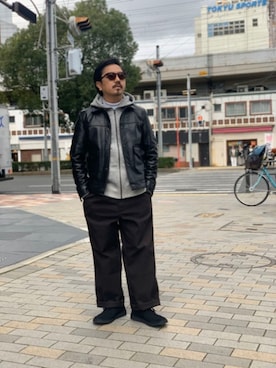 「schott（ショット）のアイテム（パンツ）」を使った、katoさん（メンズ・165cm）の冬コーディネート