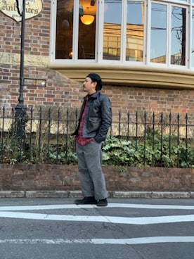 「schott（ショット）のアイテム（スラックス）」を使った、katoさん（メンズ・165cm）の冬コーディネート