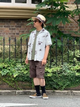 「Schott（ショット）のアイテム（カーゴパンツ）」を使った、katoさん（メンズ・165cm）の夏コーディネート