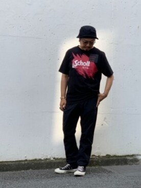 「schott（ショット）のSchott/ショット/SCRIBBLE T-SHIRT（Tシャツ/カットソー）」を使った、katoさん（メンズ・165cm）の夏コーディネート